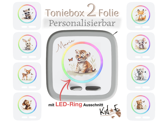Bestseller Meistverkauft Toniebox 2 Schutzfolien Aufkleber - Kid E Handmade Zubehör mit Name personalisiert Maus Fuchs Beige Tiger Einhorn