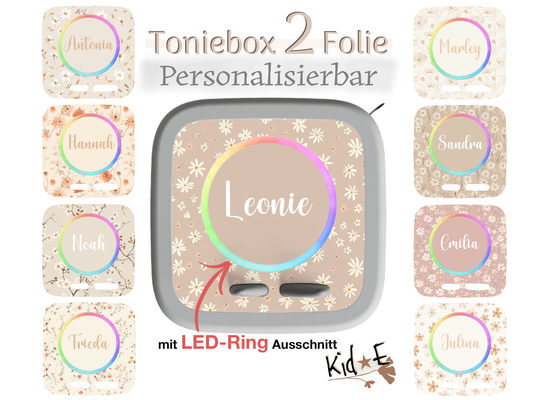 Bestseller Meistverkauft Toniebox 2 Schutzfolien Aufkleber - Kid E Handmade Zubehör mit Name personalisiert Boho Blumen Beige