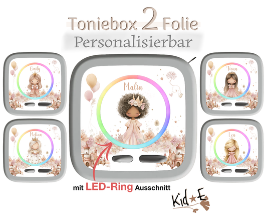 Bestseller Meistverkauft Toniebox 2 Schutzfolien Aufkleber - Kid E Handmade Zubehör mit Name personalisiert Princess Prinzessin Beige Rosa
