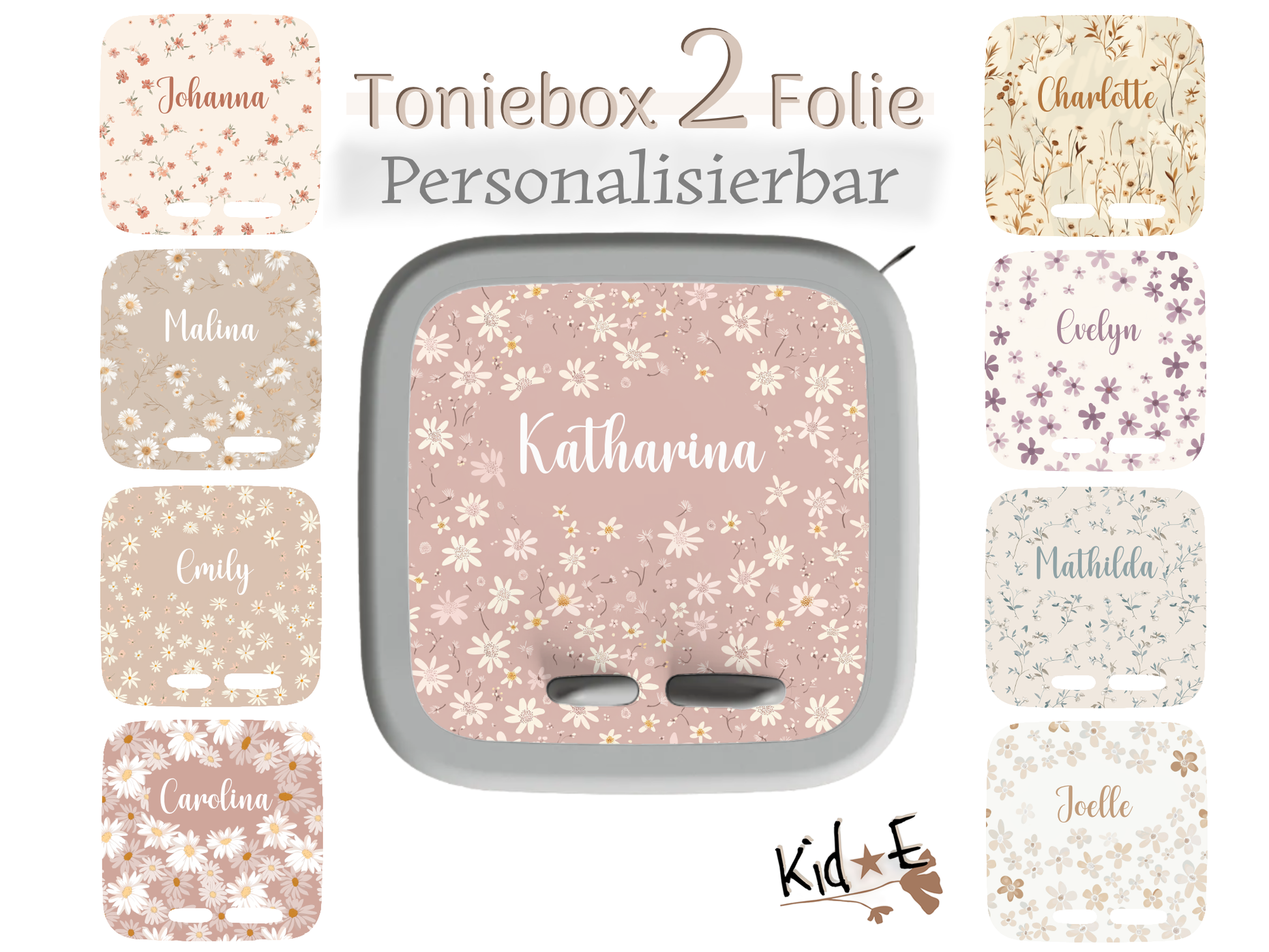 Toniebox 2 Schutzfolien Aufkleber - Kid E Handmade Boho Flowers Blumen Zubehör personalisiert