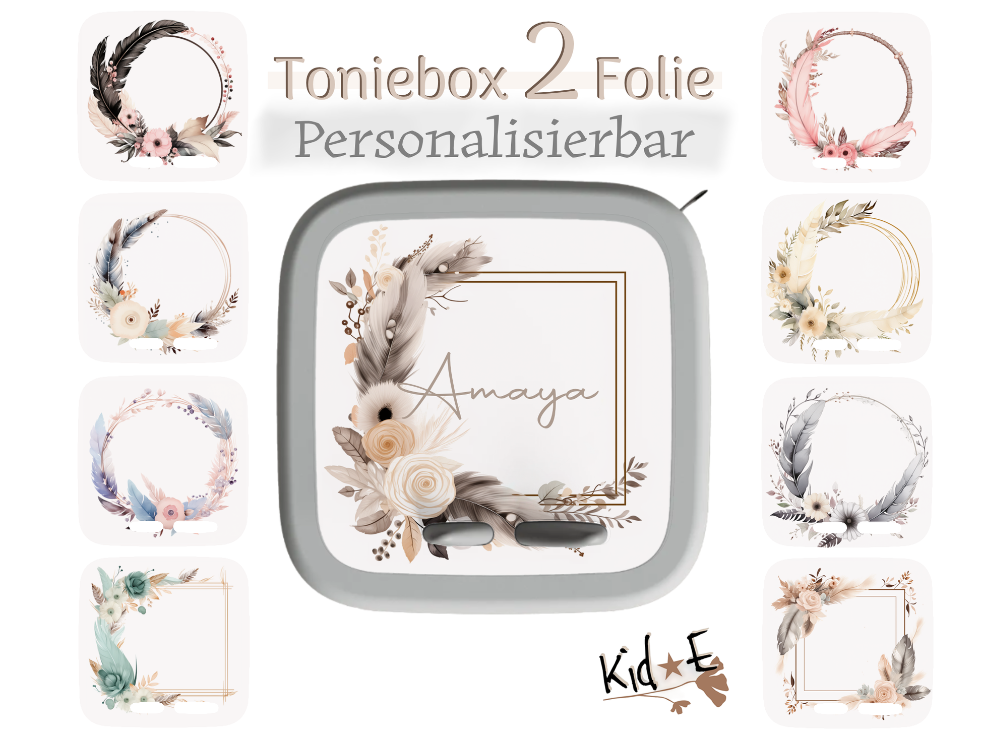 Toniebox 2 Schutzfolien Aufkleber - Kid E Handmade Blumen Flower Frame Boho Zubehör personalisiert