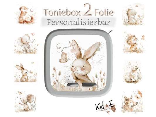 Toniebox 2 Schutzfolien Aufkleber - Kid E Handmade Butterfly Beige Katze Hase Löwe Maus Elefant Zubehör personalisiert