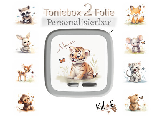 Toniebox 2 Schutzfolien Aufkleber - Kid E Handmade  Schmetterling Tiger Fuchs Maus Hase Reh Affe Zubehör personalisiert