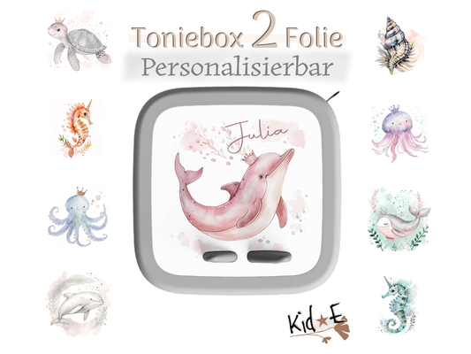 Toniebox 2 Schutzfolien Aufkleber - Kid E Handmade Underwater Animals Qualle Krake Seepferdchen Wal Zubehör personalisiert
