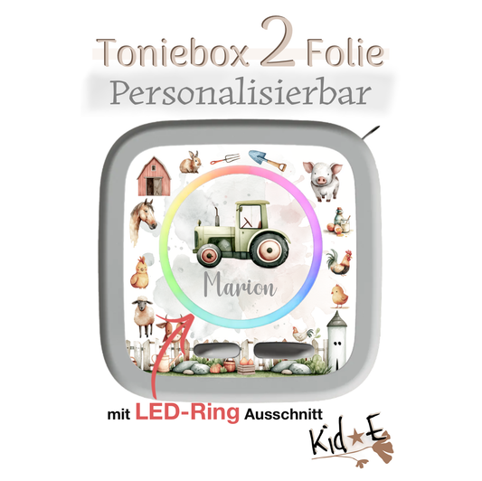 Toniebox 2 Schutzfolien Aufkleber Folie - Kid E Handmade Zubehör mit Name personalisiert Bauernhof Tiere Traktor Aquarell Pastell