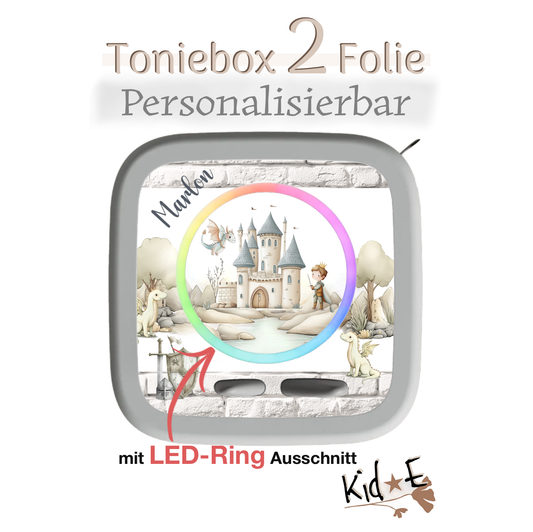 Toniebox 2 Schutzfolien Aufkleber Folie - Kid E Handmade Zubehör mit Name personalisiert Drachen Ritterburg Prinz