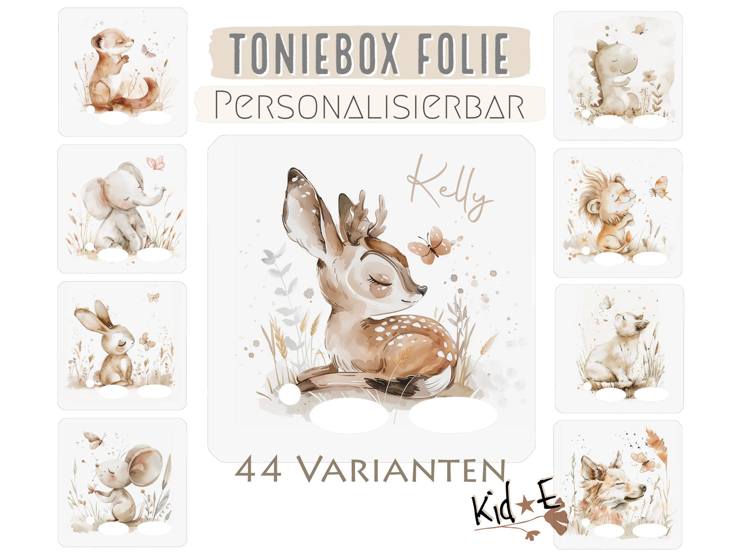 Toniebox Schutzfolie Reh Hase Drache Loewe Maus Beige