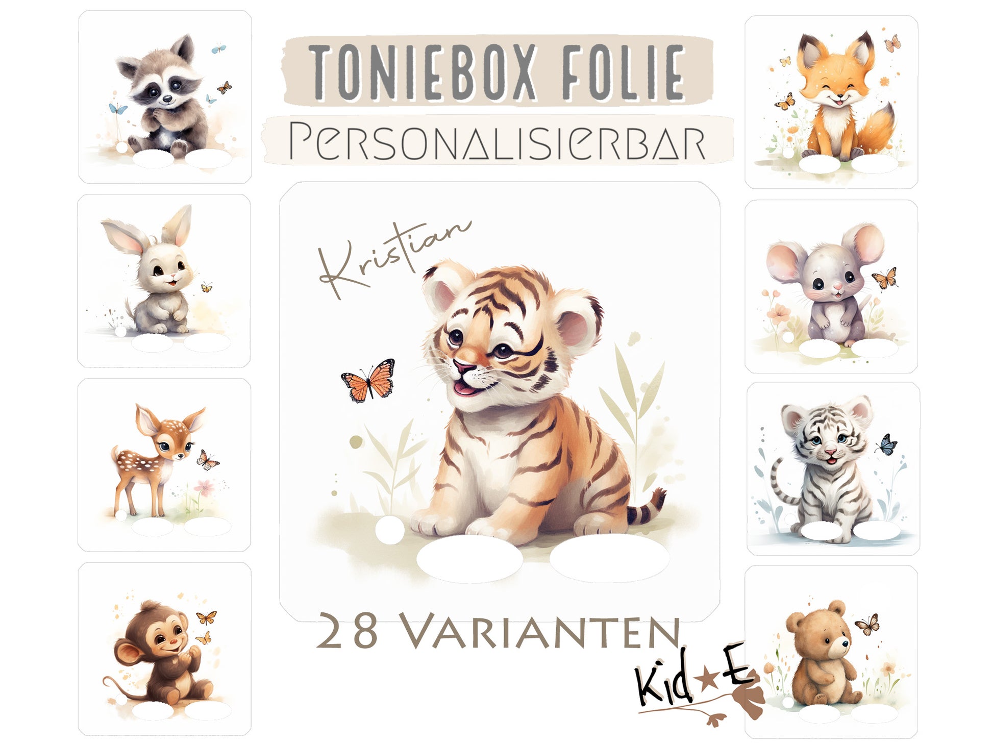 Toniebox Schutzfolie Tiere Schmetterling Hase Reh Fuchs