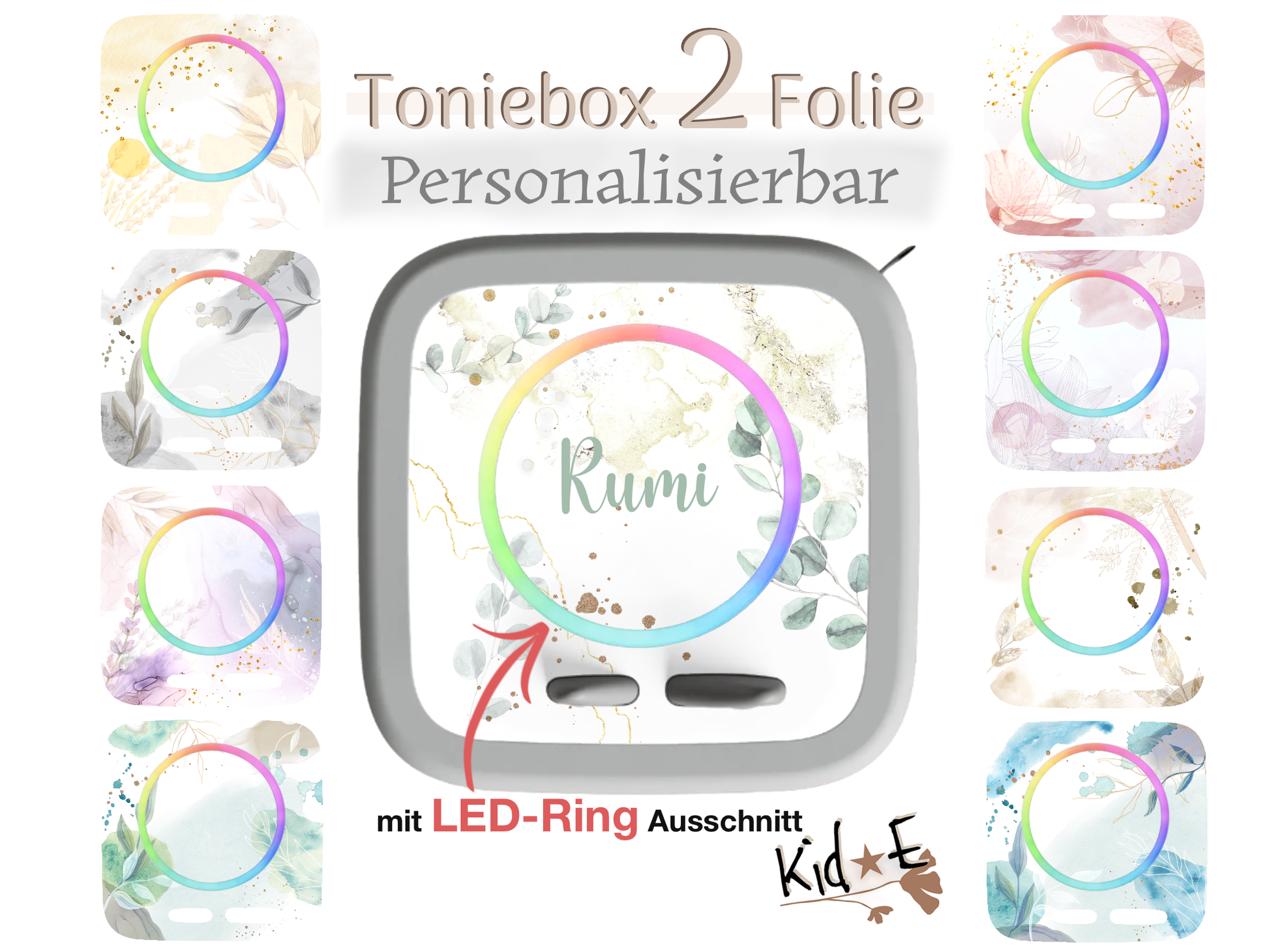 Toniebox 2 Zubehör personalisiert mit Name Aquarell Blumen