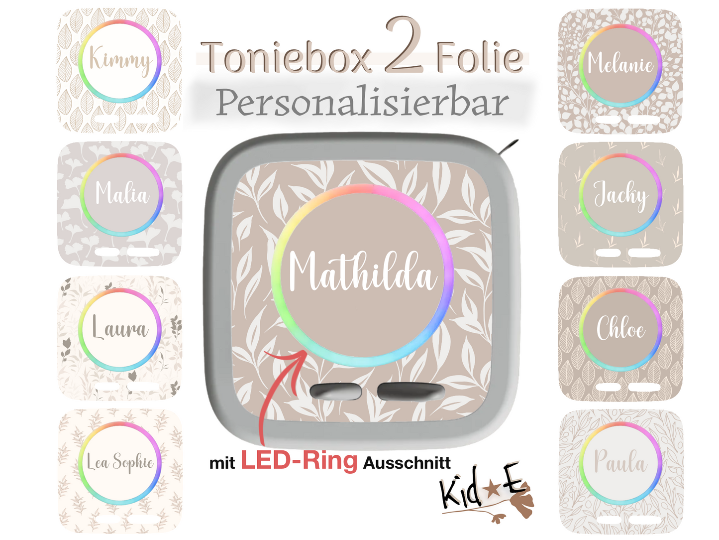 Toniebox 2 Zubehör personalisiert mit Name Blumen Folie Handmade Beige