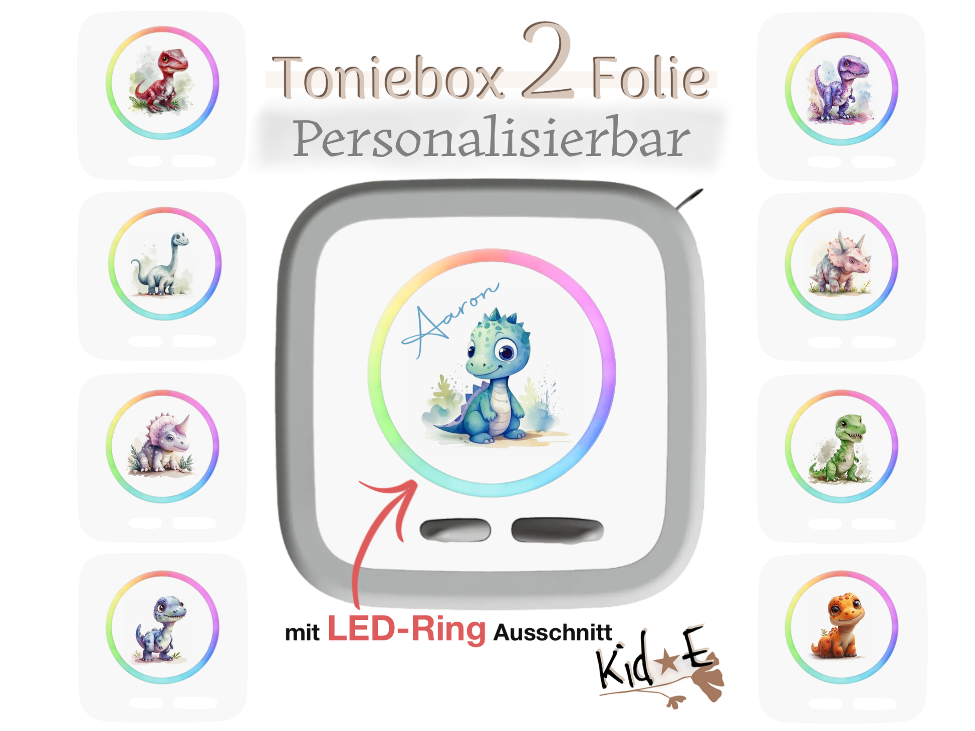 Toniebox Zubehör personalisiert mit Name Dino Folie