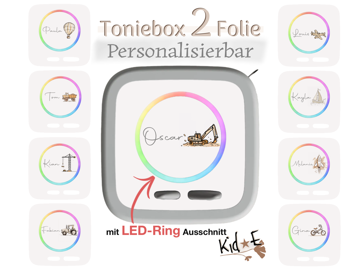 Toniebox Zubehör personalisiert mit Name Bagger Fahrzeuge